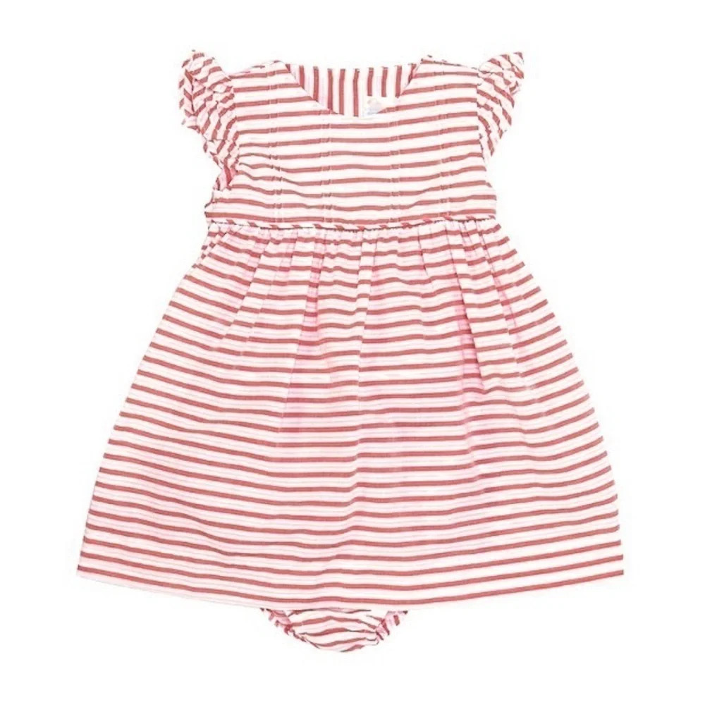 Edgehill Collection 24 M muted red striped pattern flutter ruffle sleeves NEW